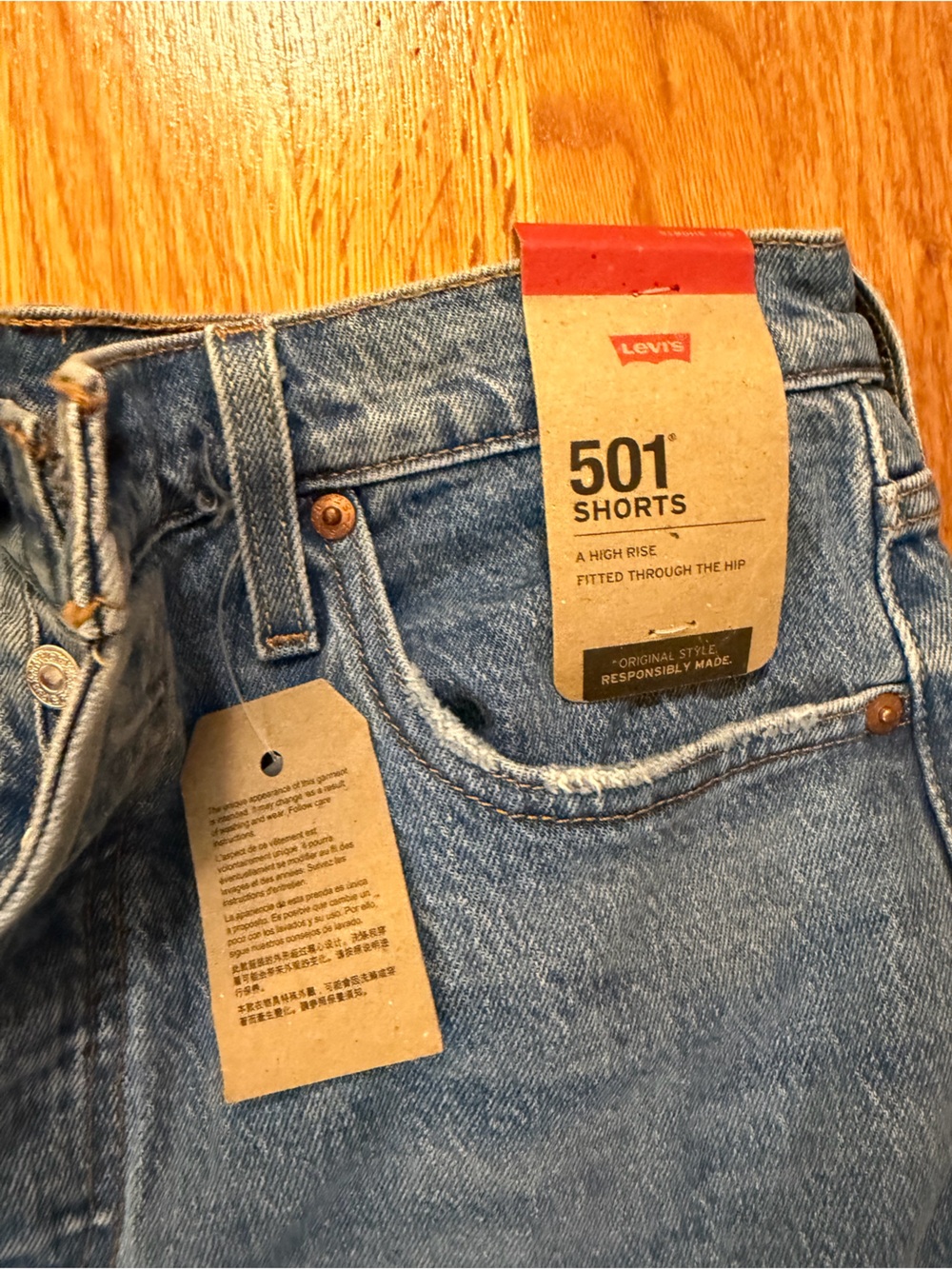 Levi's Blue Distressed High Rise Denim 501 Cutoff Shorts - Picture 2 of 3